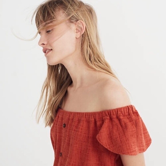 Madewell Texture & Thread Off-The-Shoulder Dress Size Medium - Picture 4 of 16